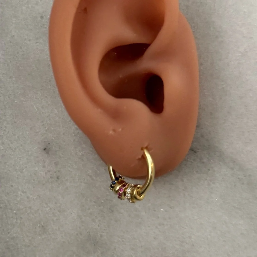 New Stock! Gold Round Crystal Charm Hoop Earrings Brand New - Picture 2 of 6